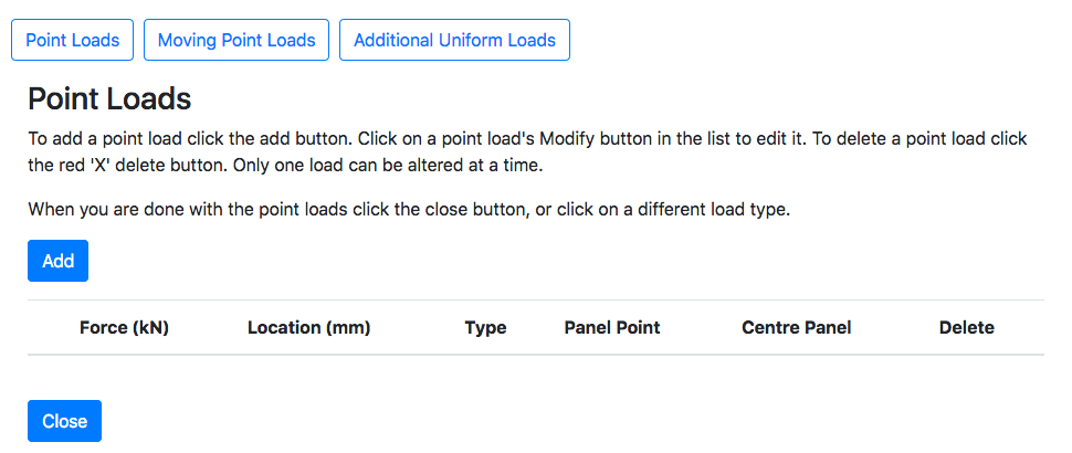 Empty Point Load Table